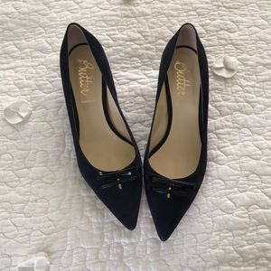 Navy Blue Suede Kitten Heels